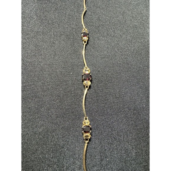 Classic Golden Citrine Red Garnet Scaloped Gold Over Sterling Silver Necklace - Picture 6 of 8